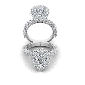 Bague de fiançailles en moissanite de style antique avec un dessus en forme de poire et un halo latéral, alliance unique d'inspiration vintage - Product Image 1