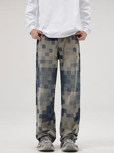 Factory Supply Customizable Unisex Wide Leg Denim Jeans Breathable Gothic Party Vintage American Grid Pattern Hip Hop Streetwear - Product Image 3