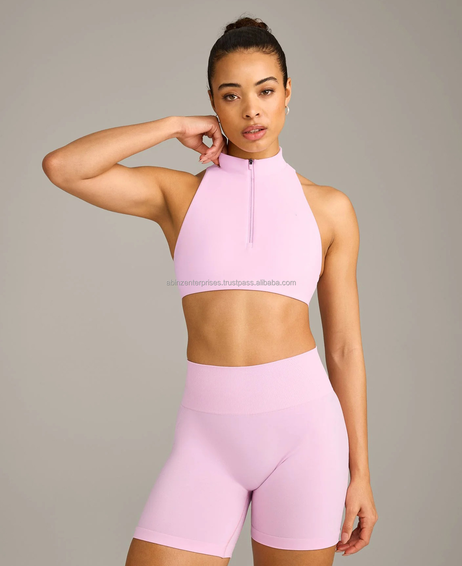 Premium Quality Casual Women's Zip Racerback Yoga Set Breathable Eco-Friendly Quick Dry Turtleneck Skinny Fit Spandex/Polyester