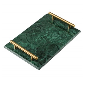 Vente en gros Plateau de service en marbre Plateau de service décoratif de luxe pour fruits de mariage Plateau de service en marbre avec poignée en laiton. - Product Image 3