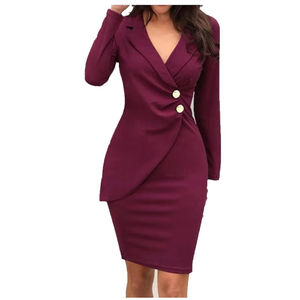 2025 Career <b>Dresses</b> Summer O-Neck Split <b>Pencil</b> <b>Dress</b> for Women Casual Simple Office <b>Dress</b> <b>with</b> Tight <b>Sleeves</b> Formal Style - Product Image 1