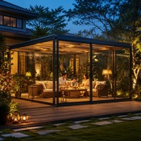 Invernadero Móvil Plegable con Marco de Aleación de Aluminio y Doble Vidrio Templado para Patio, Terraza o Jardín de Villa