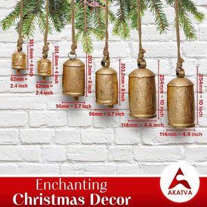 Rústico antiguo oro Metal Vintage vaca campanas racimo yute cuerda colgante campana Shabby Chic Navidad vacaciones Decoración - Product Image 4