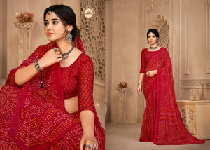 Sari con estampado de gasa Ruchi con borde de encaje y pallu rico con Blusa de gasa y Sari para mujer - Product Image 3