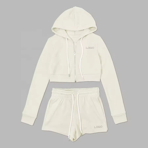 Logo personnalisé Sweat à capuche court et short pour femme Sweat-shirt de jogging 2 pièces pour femme OEM Logo personnalisé Costume de jogging décontracté pour femme - Product Image 5