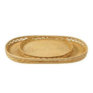 Nouvelle arrivée conception forme ovale tissé rotin naturel plateaux de service plateau décoratif de haute qualité en gros de l'usine du Vietnam - Product Image 1