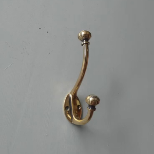 Antique Brass Wall <b>Hook</b> Solid Brass Coat and Clothes Hanger with Double Tiers Durable Brass Towel Hanger - Product Image 1