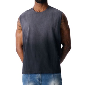 Streetwear Washed Tank <b>Top</b> <b>Men</b> Loose Fit Design <b>Cropped</b> Boxy Fit Jersey Round Neck Fashion Casual Wear 100% Cotton Tank <b>Top</b> - Product Image 4