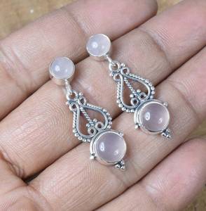 Boucles d'oreilles en quartz rose faites à la main, argent sterling 925 plaqué or, bijoux en pierres précieuses mignons, élégants, pour femmes, cadeau d'anniversaire - Product Image 4