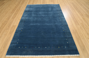 Tapis bleu Gabbeh en laine marine fait main, tapis tribal à bordures, pour salon, chambre à coucher, décoration moderne minimaliste pour la maison - Product Image 2