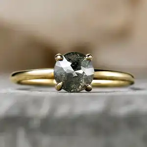 Anello di fidanzamento solitario con diamante rotondo con taglio a rosa, sale e pepe, anello di Design personalizzato per gioielli da sposa in oro Vintage