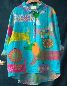 2025 nuova camicetta <span class=keywords><strong>da</strong></span> <span class=keywords><strong>donna</strong></span> estiva elegante, comoda, Casual, ampia e colorata con colletto arrotolato stampato - Product Image 2