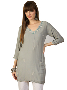 Most Selling Lightweight Daily Wear Short <b>Kurtis</b> with Daily Use Thread Embroidery Design Modern Tunic for Casual use For Export - Product Image 5