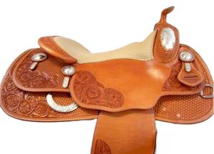 Selle de baril western pour cheval de qualité supérieure, en cuir sculpté à la main avec siège en daim doux pour une équitation confortable - Product Image 4