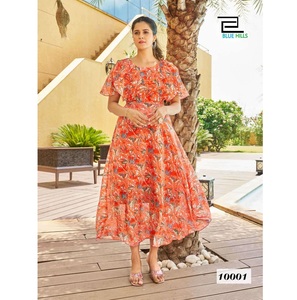 Nuevo Diseño Occidental, Kurta Anarkali de Georgette con Estampado Floral para Mujer, Producto Hecho a Mano al por Mayor, Forma Personalizada, Exportación, MarutiFashion - Product Image 1