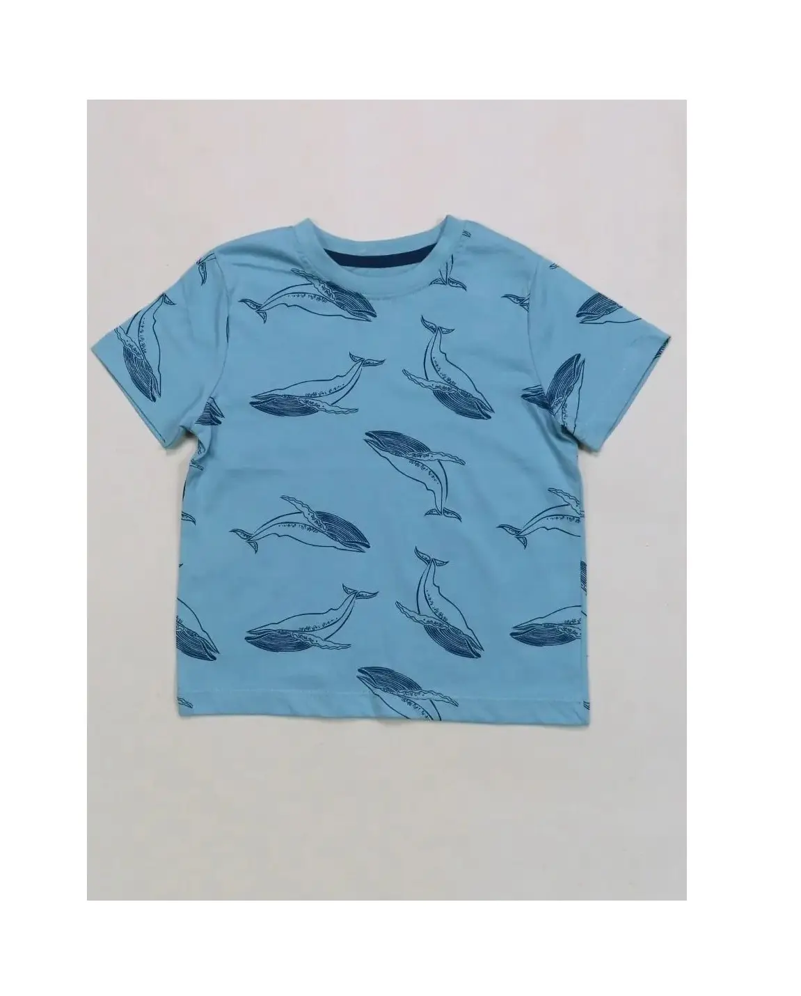 余剰ボーイズTシャツボーイズプリントTシャツライトブルー半袖オールオーバープリントOネックストックロットインド製