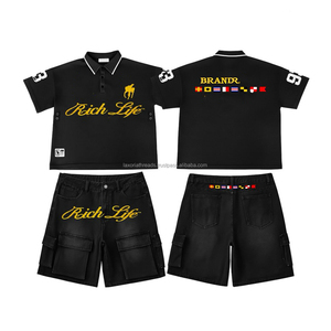 เสื้อยืดวินเทจสไตล์ฮิปฮอปพิมพ์ลายสกรีนผ้าฝ้าย 100% ล้างสีแบบแอซิดวอชสำหรับฤดูร้อน พร้อมกางเกงขาสั้นสำหรับผู้หญิง - Product Image 1