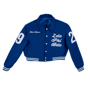 Chaqueta Universitaria Corta Negra de Lana para Mujer, Chaqueta Universitaria Premium con Letras, Estilo Griego, Ropa Exterior - Product Image 1