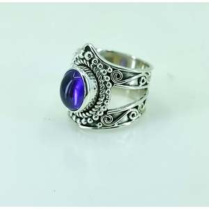 Handmade Amethyst <b>Silver</b> <b>Ring</b> Boho Purple Gemstone Jewelry for Her <b>Statement</b> Piece for Birthday Anniversary Valentine's Day - Product Image 4