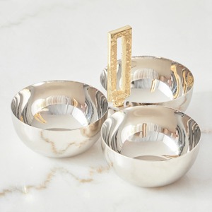 Juego de 3 cuencos decorativos bajos de orquídeas, piezas elegantes acabadas en plata, perfectas para la Mesa de la oficina en casa o uso en fiestas de la India - Product Image 2