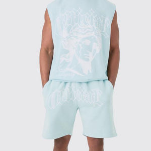 Dernier modèle Ensemble débardeurs et shorts sérigraphiés surdimensionnés au design personnalisé Vêtements de gym et d'entraînement Débardeurs et shorts de plage respirants pour hommes - Product Image 6