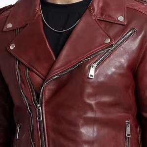 Veste en cuir noir d'hiver pour garçons, veste de motard en cuir d'agneau brun OEM pour hommes, veste de moto en cuir véritable pour hommes - Product Image 6