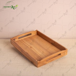 Plateau de service décoratif portable en bois d'acacia léger, fait main, écologique, avec poignée, forme organique, pour la restauration et l'usage domestique - Product Image 3