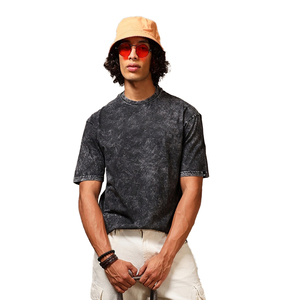 T-shirts à manches courtes personnalisés rétro en denim délavé, impression sérigraphique, t-shirt vintage délavé à l'acide, t-shirt imprimé surdimensionné pour hommes - Product Image 1