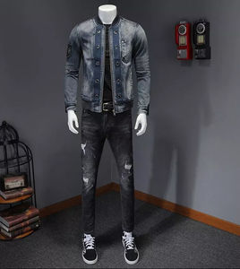 Veste bomber en denim pour homme, vêtements de rue décontractés, vêtements d'extérieur, coupe ajustée, lavage robuste, style moderne, léger, vêtement de tous les jours - Product Image 6