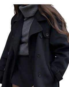 เสื้อโค้ทกระโปรงสั้นสีดำคอเต่าสีเทาเข้มและสีดำเครื่องแต่งกายแฟชั่นหรูหรามีสไตล์สีดำยาวเทรนช์โค้ทสำหรับผู้หญิงในฤดูหนาว - Product Image 3