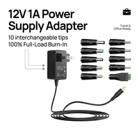 Adaptateur secteur 12V 1A AC/DC avec 10 embouts, chargeur mural pour appareils électroniques domestiques, bande LED, caméra de sécurité, routeur