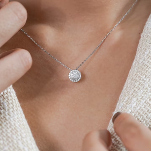 Women's White Gold Diamond <b>Necklace</b> Round Brilliant Cut Halo GIA Certified Engagement Jewelry Classic Style - Product Image 3