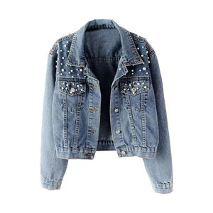 High Quality High-Street Style <b>Men's</b> <b>Denim</b> Rhinestone <b>Jackets</b> 100% Cotton With Rhinestone Front Logo OEM Service Low Prices - Product Image 1