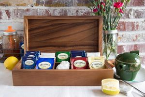 Rectangular Vauxhall Double Tea <b>Box</b>, Acacia Wood,Brown Tea <b>Chest</b> Organizer Spice Packets Container - Product Image 3