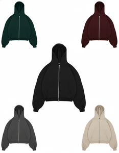 Plain <b>Black</b> Full <b>Zip</b> <b>Hoodie</b> for Men Women Thick Fleece Lined Loose Fit Casual Hooded Sweatshirt Outerwear - Product Image 2