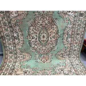 Alfombra Turca Vintage Grande de 6.46x8.9 pies (197x271 cm), Alfombra Verde a Cuadros - Product Image 2