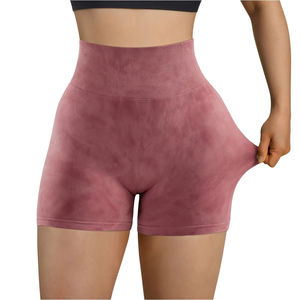 Venta al por mayor de pantalones cortos de motorista con letras y logotipo personalizado para mujer, pantalones cortos de algodón de cintura alta para ciclismo, pantalones cortos de yoga transpirables - Product Image 3