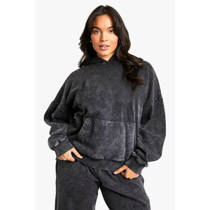 เสื้อฮู้ดดี้สตรีทแวร์ฤดูหนาวคุณภาพสูง โลโก้สั่งทำ ผ้าฟลีซ 100% คอตตอน ทรงวินเทจ สองชั้น ล้างสีแบบแอซิดวอช กระเป๋าแบบดิสเทรส อะโกะ - Product Image 4