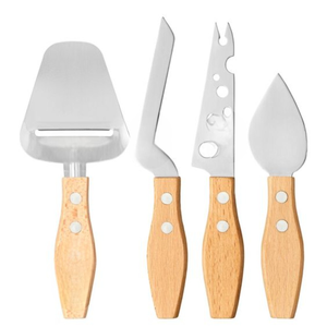 Nuevo Juego de Cortadores de Queso de Acero Inoxidable con Mango de Bambú, Utensilios de 4 Cuchillas de Venta Rápida, Logotipo Personalizado Disponible - Product Image 1