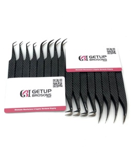 Pinzas de extensión de pestañas con aislamiento de punta de fibra de 90 grados de Plasma negro curvo Herramientas de belleza con logotipo personalizado de acero inoxidable de 45 grados - Product Image 3