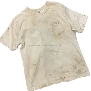 T-shirt en coton imprimé vintage délavé, déchiré, à trous, grande taille, épaules tombantes irrégulières, style streetwear - Product Image 5