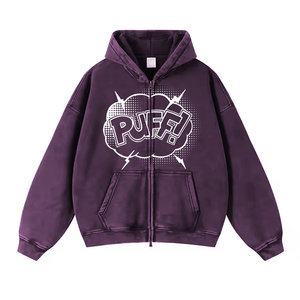 High Quality Men's 100% Cotton Acid Wash Hoodies Zipper up Long Sleeve Design with Custom Logo for Winter - Product Image 2