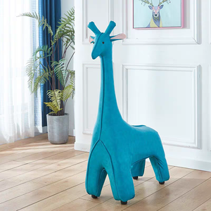 Giraffe-Shaped <b>Animal</b> <b>Stool</b> with Wooden Frame & Tech Leather Upholstery, 5 Colors Optional (Orange/Yellow/Blue/Pink/Green) - Product Image 3