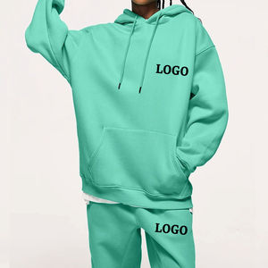 Ensemble coordonné thermique unisexe respirant 100 % coton, sweat à capuche et pantalon de jogging, survêtement d'hiver avec impression en relief de lettres, service OEM - Product Image 6