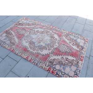 พรมตุรกีขนาด 4.1x6.8 ฟุต พรมวินเทจ พรมลายดอกไม้สีแดงน้ำเงิน - Product Image 2