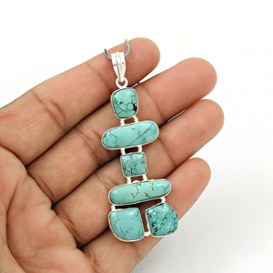 Pierre précieuse turquoise naturelle Design unique Collier pendentif délicat de luxe Bijoux en argent sterling 925 estampillés pour elle Vente en gros - Product Image 4