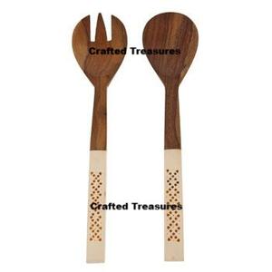 Hot Selling Wooden salad Server Set with Attractive look <b>Engraving</b> Bone handle Personalized salad mixing kitchenware Used <b>tools</b> - Product Image 1