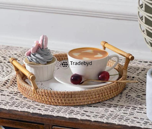 Bandeja Decorativa Moderna de Ratán, Hecha a Mano, Calidad Premium, Multiusos, Natural, para Uso Doméstico, Tradebyd - Product Image 1