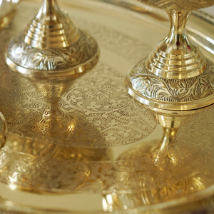 Ensemble de service de crème glacée en laiton de luxe, écologique, 6 bols ornés avec cuillères assorties, plateau élégant, desserts, parfaits, mariage - Product Image 5