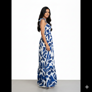 Robe longue Unity Luxure pour femme en georgette douce de qualité supérieure avec imprimé feuilles et bretelles à nouer - Product Image 3